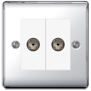 BG NPC61 Brushed Stainless Steel Double TV/FM COAX Socket Polished Chrome