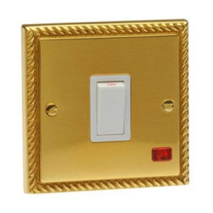 HG998 20 Amp Georgian Brass Rope Edge Double Pole Rocker Switch With Neon