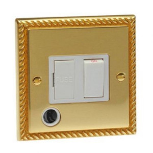 HG937 1 Gang 13A Georgian Brass Rope Edge Switched Spur with Cord Outlet
