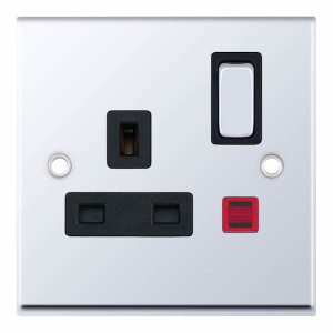Selectric 7MPRO-523 1 Gang 13A DP Switched Socket Polished Chrome Outlet with Neon, 7MPRO