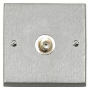 BC925 1 Gang Tv Satellite Outlets Socket Brushed Chrome Plate and White Trim