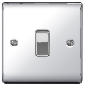 BG NEXUS NPC13 Polished Chrome 10A 1G 2 Way Intermediate Metal Light Switch Plate