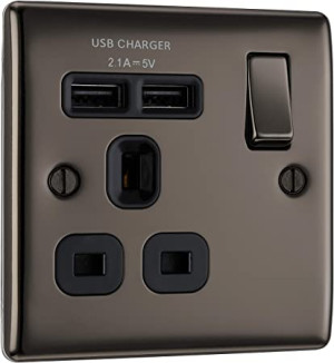 BG NBN21U2B Nexus Metal Black Nickel 1G Switched Socket with 2x USB Charging