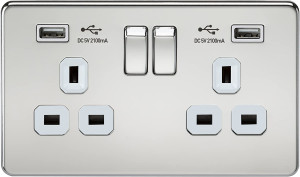 Knightsbridge SF9902PCW Screwless 13A 2G Switched Socket Dual USB Charger-Polished Chrome