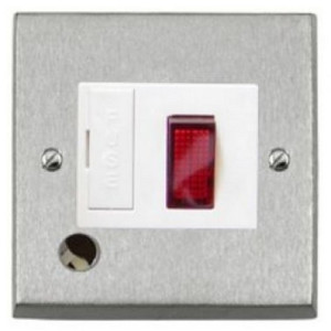BC938 Single Gang Brushed Chrome Switched Spur Unit With Spur Outlet And Neon