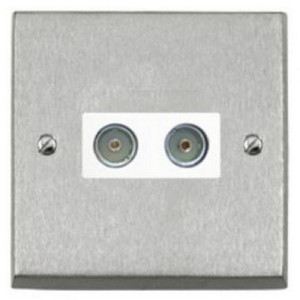 BC922 2 Gang Isolated TV Coaxial Socket Brushed Chrome Plate and White Trim