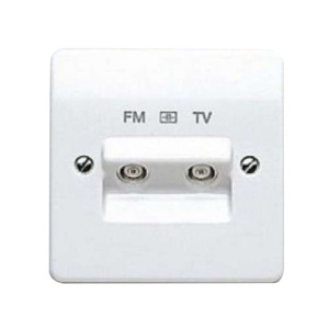 MK Electric Isolated Satellite Socket White Twin Outlet FM/TV Diplexer K3522WHI