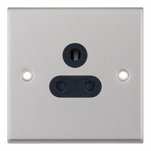 Selectric 5A 3 Round Pin Socket Outlet with Shutter in Satin Chrome with Black Insert, 7MPRO, 7MPRO-226