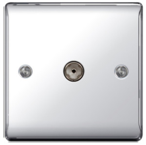 BG Nexus NPC60 Metal Polished Chrome Steel Single TV & FM 1 Gang Coax Socket