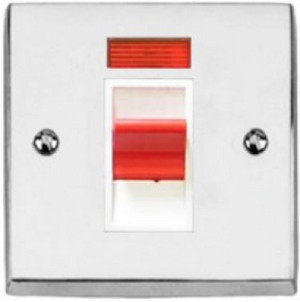CR963 45A Double Pole Neon Polished Chrome Switch With White Insert(Small Plate)
