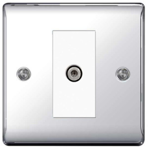 BG NPC64 Brushed Stainless Steel Single F-Type Satellite Socket Polished Chrome