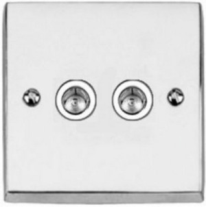 CR922 2 Gang Isolated TV Coaxial Socket Polished Chrome Plate and White Trim