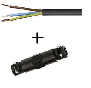 3183TR1.5-25+WPCC 3 Core Pond Rubber Flex Cable Black 1.5mm (25m) And Waterproof Cable Connector