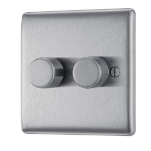 NBS82 Double Intelligent LED Dimmer Switch, 2-Way Push On/Off-Brushed Steel