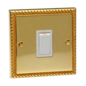 HG997 20 Amp Georgian Brass Rope Edge Double Pole Rocker Switch With Screw
