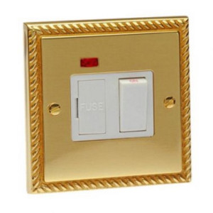 HG936 Single Gang Georgian Brass Rope Edge Switched Spur Unit with Neon