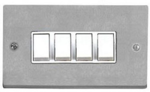 BC994 4 Gang 2-Way White Insert Plate Switch Brushed Chrome