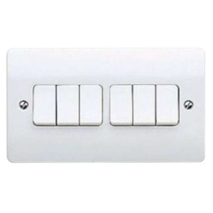 MK Electric Logic Plus Plateswitch White 10Amp 6 Gang Single Pole 2 Way K4879WHI