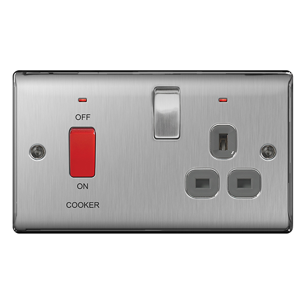 BG NBS70G Brushed Steel 45A Cooker Control Unit with 13A Switched Socket & Neon