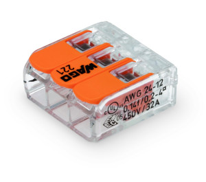 Wago 221-413 3 Way Compact Lever Splicing Connectors- Conductor Terminal Block (Box of 50)