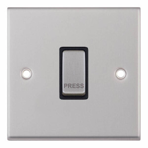 Selectric Push Switch "Press" 10A Plate Switch X-Rated in Satin Chrome with Black Insert, 7MPRO, 7MPRO-206