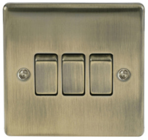 BG NEXUS NAB43 Metal Antique Brass Screw Plate 3 Gang Two Way 10A Light Switch