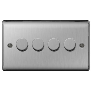 BG NBS84 Quad Intelligent Led Dimmer Switch 2-Way Push On/Off- Brushed Steel