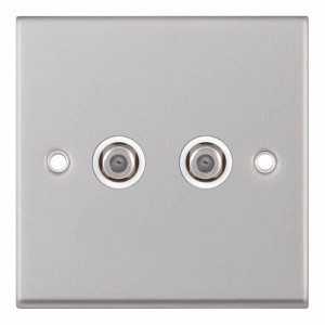 Selectric 2 Gang Satellite Socket in Satin Chrome with White Insert, 7MPRO, 7MPRO-145