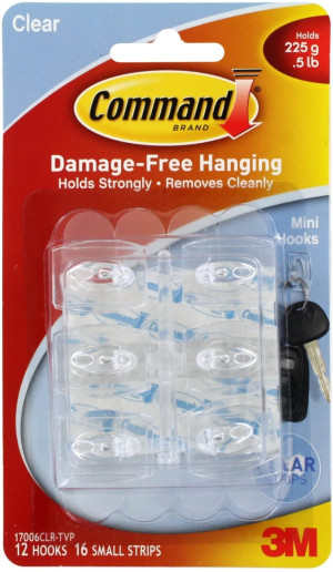 Command 17006CLR-VP 3M Mini Clear Hooks With Clear Strips