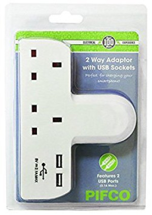 PIFCO 2GADUSB High-Quality 2 Way Plug In Adapter With 2 USB Charging Ports