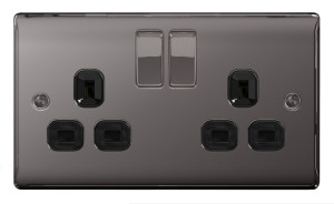 BG NBN22B Nexus Metal Black Nickel 2G Double Switched Plug 13A Socket