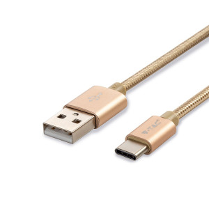 V-TAC VT8493 1m Type-C Platinum Series Usb Braided Cable With Nylon Fabric Gold