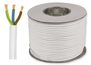 3183Y1-100-WHT 3 Core Round PVC Flexible Cable 1.0MM2 White 100M 10 AMPS
