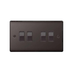 BG NEXUS NBN44 Metal Black Nickel 4 Gang 2 Way 10 Amp 10Ax Light Switch Plate