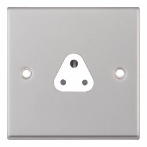 Selectric 2A 3 Round Pin Socket Outlet with Shutter in Satin Chrome with White Insert, 7MPRO, 7MPRO-125