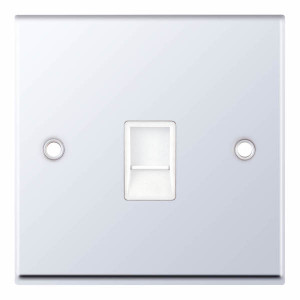 Selectric 1 Gang Rj11 Data Socket in Polished Chrome with White Insert, 7MPRO, 7MPRO-344