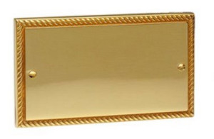 HG932 2G Double Plate Georgian Brass Rope Edge 2 Gang Flat Blank Plate