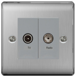 BG Nexus NBS66 Metal Brushed Stainless Steel Diplex TV/FM Socket With Grey Insert