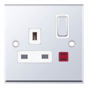Selectric 7MPRO-323 1 Gang 13A Switched Polished Chrome Double Pole Socket With Neon