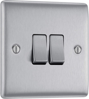 BG Nexus NBS42 Brushed Steel Double Switch 2 Way Metal Light Switch Plate