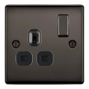 BG NBN21B Nexus Black Nickel Single Switched Socket Rounded Plate 13 Amp