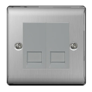 BG NBSBTM2 Nexus Metal Brushed Steel 2G Double Telephone Master Socket