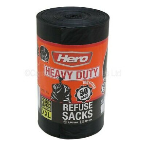HERO SSREF20 High-Quality Super Strong Black Bin Bag Liners Refuse Sacks 85L