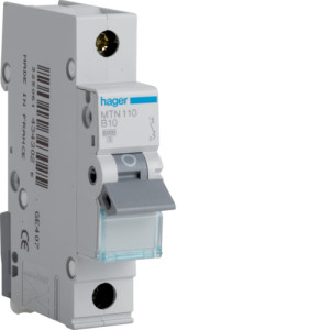 Hager Miniature Circuit Breaker, Type B, 10A with 2,8Nm Tightening Rope MTN110