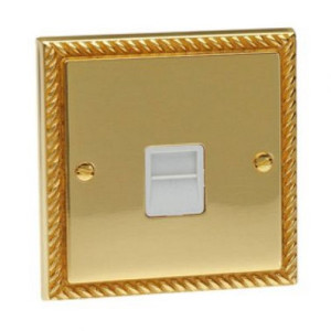 HG966 1 Gang Classic Georgian Brass Rope Edge Slave Telephone Socket