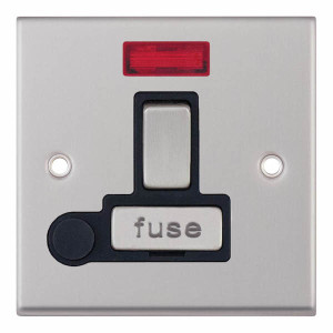 Selectric 13A Double Pole Switched With Neon With Flex Outlet On Front Plate Fused Connection Unit in Satin Chrome with Black Insert, 7MPRO, 7MPRO-230