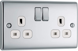 BG NPC22W Nexus Metal Polished Chrome 2G Double Switched Plug 13A Socket