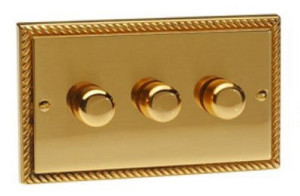 250W 3G Georgian Brass Push Mains Voltage Dimmer