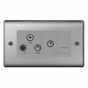 BG NEXUS NBS68 Metal Brushed Steel Triplex TV/FM/SAT & Return Telephone Screened