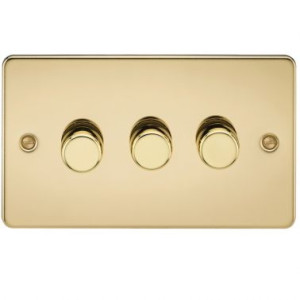 Knightsbridge FP2163PB Flat Plate 3G 2-way Dimmer 60-400W - Polished Brass